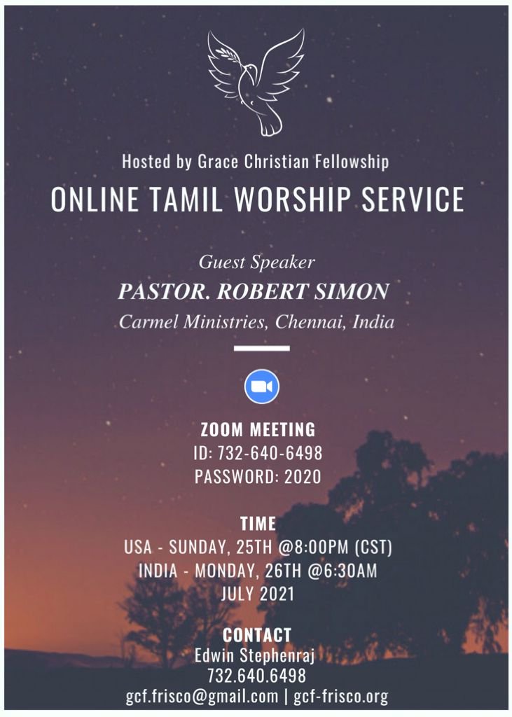 Grace Christian Fellowship - Online Tamil Worship Service - Pr. Robert Simon